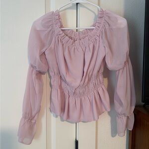 Light Pink Sheer Long Sleeve Blouse